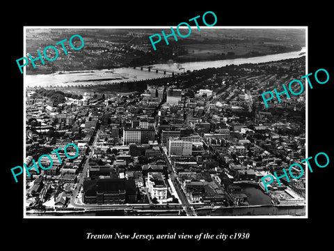 OLD LARGE HISTORIC PHOTO OF TRENTON NEW JERSEY, AERIAL VIEW OF CITY c1930 1