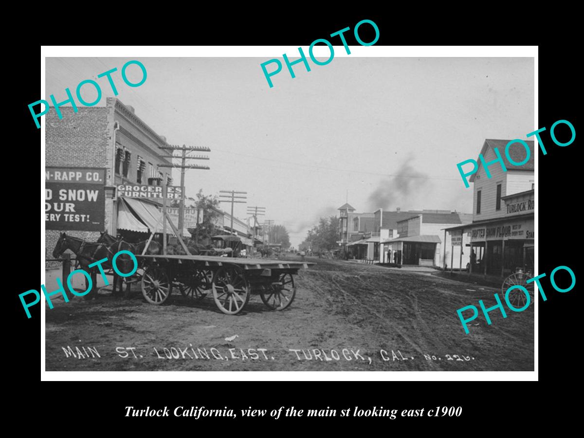 OLD LARGE HISTORIC PHOTO OF TURLOCK CALIFORNIA, THE MAIN ST & STORES c1900