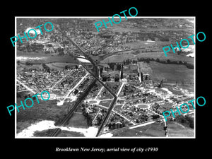 OLD LARGE HISTORIC PHOTO OF BROOKLAWN NEW JERSEY, AERIAL VIEW OF THE CITY c1930