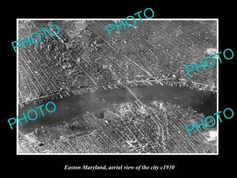 OLD LARGE HISTORIC PHOTO OF EASTON MARYLAND, AERIAL VIEW OF THE CITY c1930