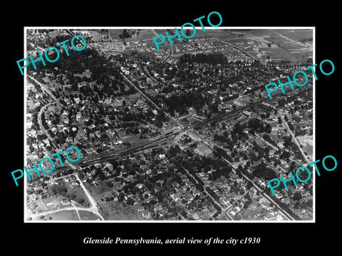 OLD LARGE HISTORIC PHOTO OF GLENSIDE PENNSYLVANIA, AERIAL VIEW OF THE CITY c1930