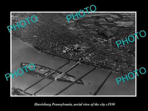 OLD LARGE HISTORIC PHOTO OF HARRISBURG PENNSYLVANIA, AERIAL VIEW OF CITY c1930