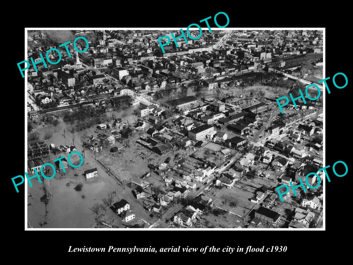 OLD LARGE HISTORIC PHOTO OF LEWISTOWN PENNSYLVANIA, AERIAL VIEW OF FLOODS 1936