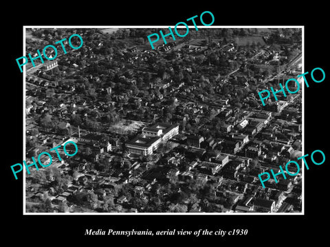 OLD LARGE HISTORIC PHOTO OF MEDIA PENNSYLVANIA, AERIAL VIEW OF THE CITY c1930