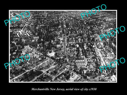 OLD LARGE HISTORIC PHOTO OF MERCHANTVILLE NEW JERSEY, AERIAL VIEW OF CITY c1930