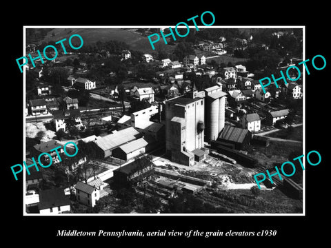 OLD HISTORIC PHOTO OF MIDDLETOWN PENNSYLVANIA, AERIAL VIEW OF ELEVATORS c1930