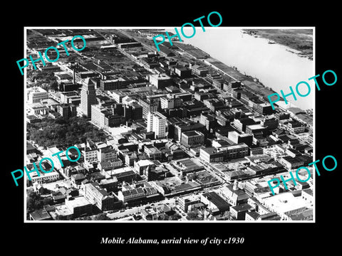 OLD LARGE HISTORIC PHOTO OF MOBILE ALABAMA, AERIAL VIEW OF THE CITY c1930