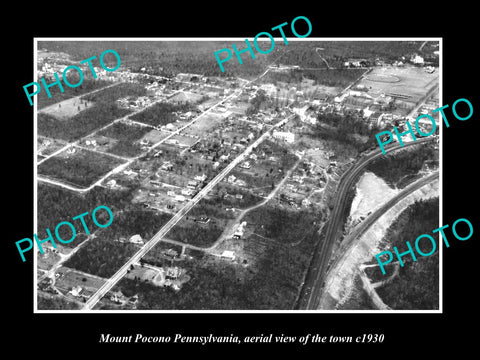 OLD LARGE HISTORIC PHOTO OF MOUNT POCONO PENNSYLVANIA, AERIAL VIEW OF TOWN c1930