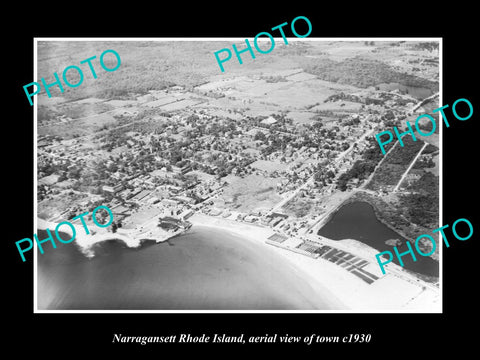 OLD LARGE HISTORIC PHOTO OF NARRAGANSETT RHODE ISLAND, AERIAL OF THE TOWN c1930