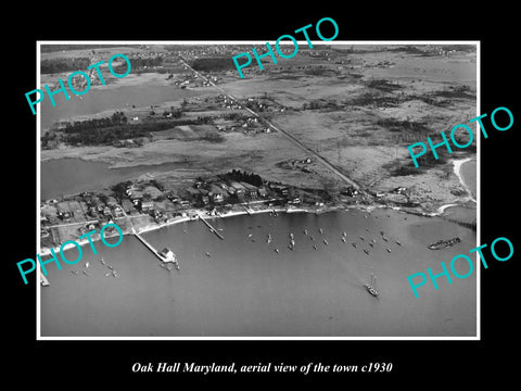 OLD LARGE HISTORIC PHOTO OF OAK HALL MARYLAND, AERIAL VIEW OF THE TOWN c1930