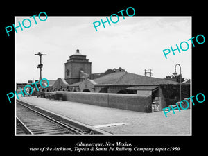 OLD LARGE HISTORIC PHOTO ALBUQUERQUE NEW MEXICO, SANTA FE RAILROAD DEPOT c1950