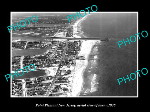 OLD LARGE HISTORIC PHOTO OF POINT PLEASENT NEW JERSEY, AERIAL OF THE TOWN c1930