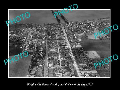 OLD LARGE HISTORIC PHOTO OF WRIGHTSVILLE PENNSYLVANIA, AERIAL VIEW OF CITY c1930