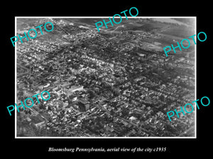 OLD LARGE HISTORIC PHOTO OF BLOOMSBURG PENNSYLVANIA, AERIAL VIEW OF CITY c1935