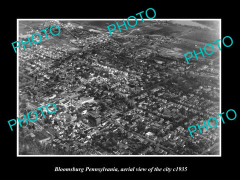 OLD LARGE HISTORIC PHOTO OF BLOOMSBURG PENNSYLVANIA, AERIAL VIEW OF CITY c1935