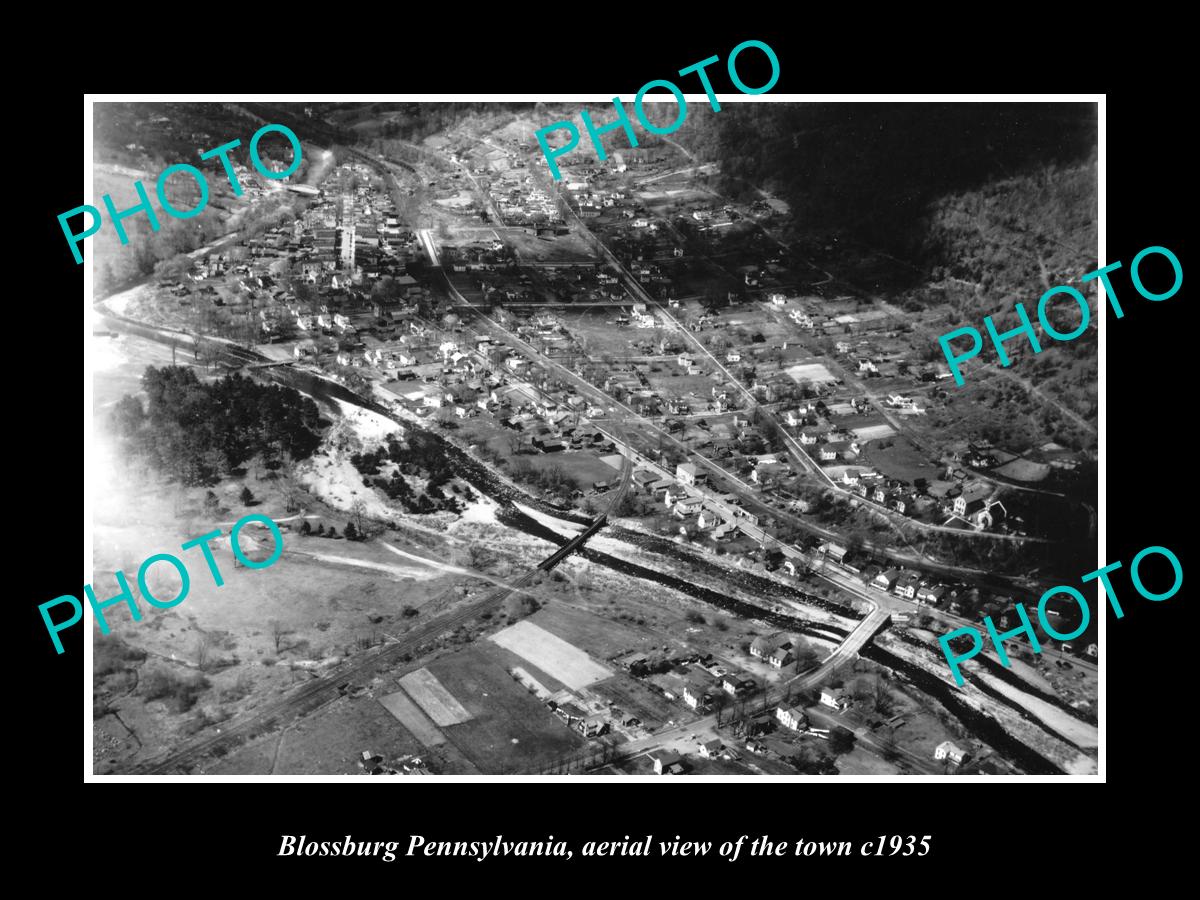 OLD LARGE HISTORIC PHOTO OF BLOSSBURG PENNSYLVANIA, AERIAL VIEW OF CITY c1935