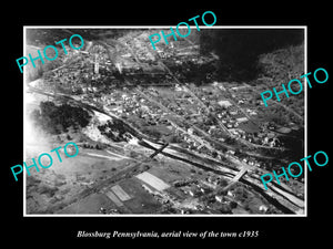 OLD LARGE HISTORIC PHOTO OF BLOSSBURG PENNSYLVANIA, AERIAL VIEW OF CITY c1935