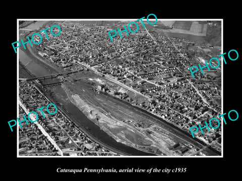 OLD LARGE HISTORIC PHOTO OF CATASAQUA PENNSYLVANIA, AERIAL VIEW OF THE CITY 1935