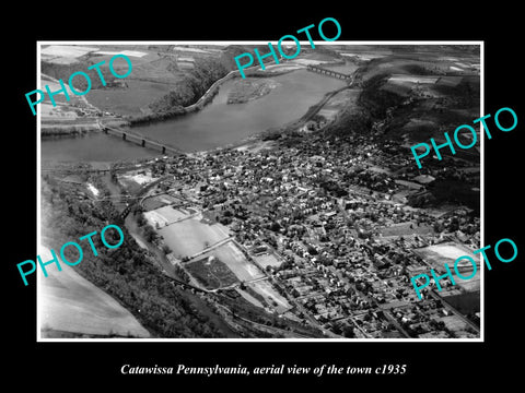 OLD LARGE HISTORIC PHOTO OF CATAWISSA PENNSYLVANIA, AERIAL VIEW OF CITY c1935 1