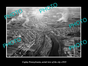 OLD LARGE HISTORIC PHOTO OF COPLAY PENNSYLVANIA, AERIAL VIEW OF CITY c1935