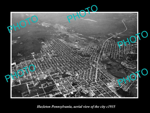 OLD LARGE HISTORIC PHOTO OF HAZLETON PENNSYLVANIA, AERIAL VIEW OF CITY c1935