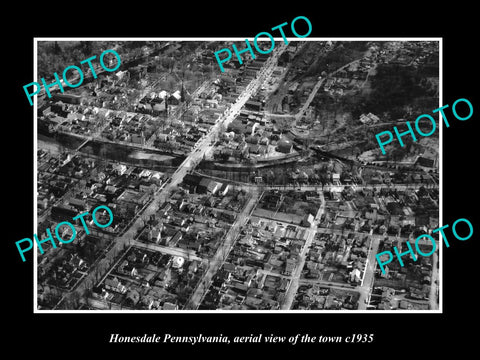 OLD LARGE HISTORIC PHOTO OF HONESDALE PENNSYLVANIA, AERIAL VIEW OF CITY c1935