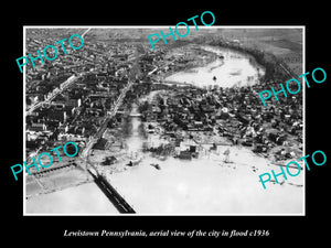 OLD LARGE HISTORIC PHOTO OF LEWISTOWN PENNSYLVANIA, AERIAL VIEW OF FLOOD c1936 1