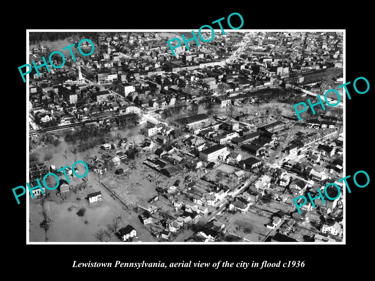 OLD LARGE HISTORIC PHOTO OF LEWISTOWN PENNSYLVANIA, AERIAL VIEW OF FLOOD c1936 2