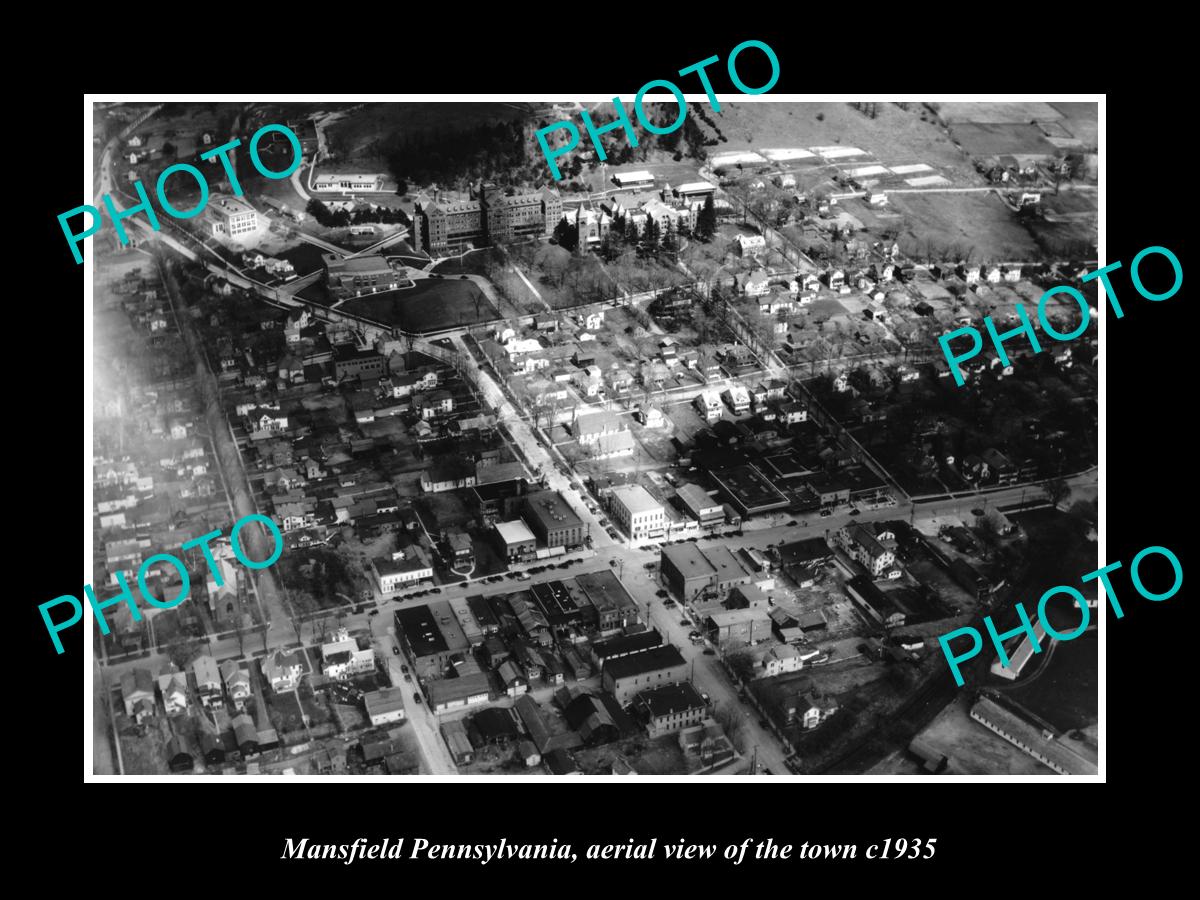 OLD LARGE HISTORIC PHOTO OF MANSFIELD PENNSYLVANIA, AERIAL VIEW OF THE TOWN 1935