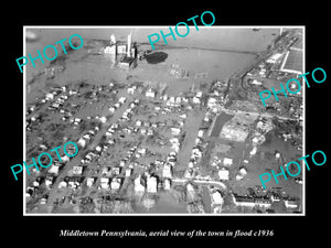 OLD LARGE HISTORIC PHOTO OF MIDDLETOWN PENNSYLVANIA, AERIAL VIEW OF FLOOD 1936 1