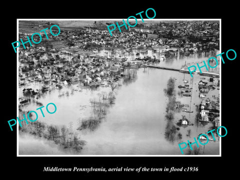 OLD LARGE HISTORIC PHOTO OF MIDDLETOWN PENNSYLVANIA, AERIAL VIEW OF FLOOD 1936 2