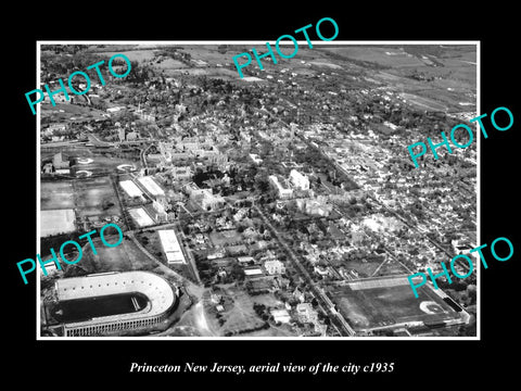 OLD LARGE HISTORIC PHOTO OF PRINCETON NEW JERSEY, AERIAL VIEW OF CITY c1935 1