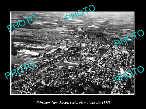 OLD LARGE HISTORIC PHOTO OF PRINCETON NEW JERSEY, AERIAL VIEW OF CITY c1935 2