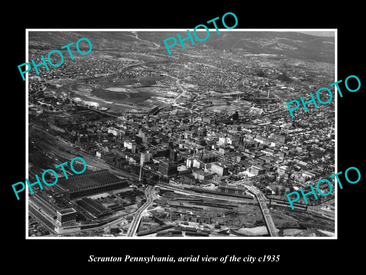 OLD LARGE HISTORIC PHOTO OF SCRANTON PENNSYLVANIA, AERIAL VIEW OF CITY c1935 1