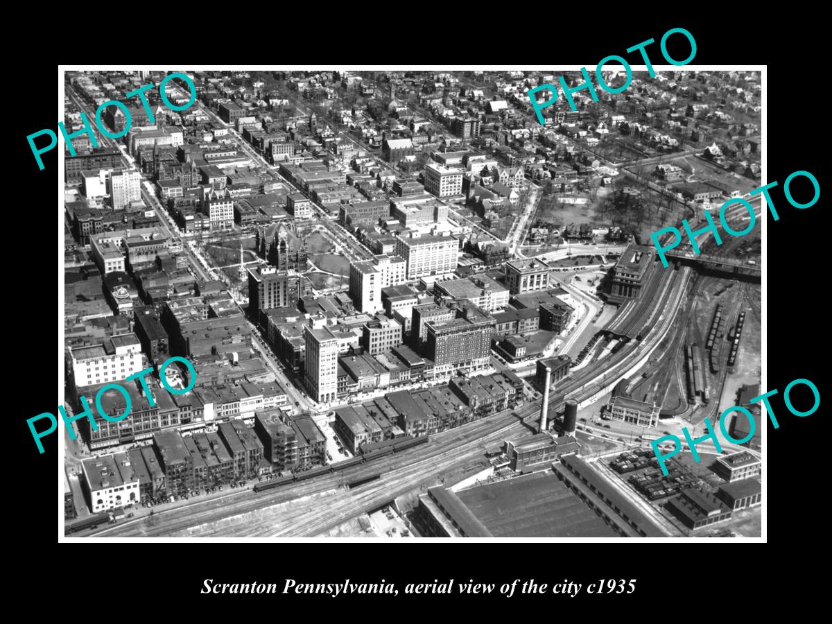 OLD LARGE HISTORIC PHOTO OF SCRANTON PENNSYLVANIA, AERIAL VIEW OF CITY c1935 2