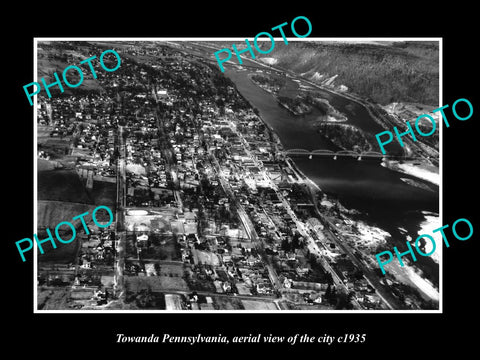 OLD LARGE HISTORIC PHOTO OF TOWANDA PENNSYLVANIA, AERIAL VIEW OF CITY c1935 2