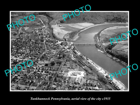 OLD LARGE HISTORIC PHOTO OF TUNKHANNOCK PENNSYLVANIA, AERIAL VIEW OF CITY c1935