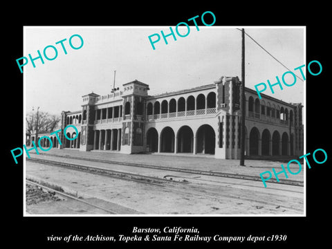 OLD LARGE HISTORIC PHOTO BARSTOW CALIFORNIA, THE SANTA FE RAILROAD DEPOT c1930