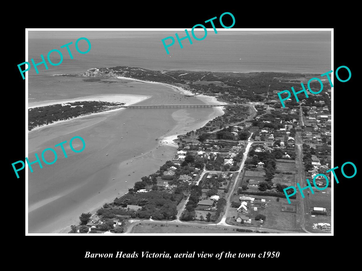 OLD LARGE HISTORIC PHOTO BARWON HEADS VICTORIA, AERIAL VIEW OF TOWN c1950