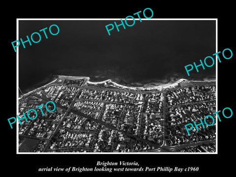 OLD LARGE HISTORIC PHOTO OF BRIGHTON VICTORIA, AERIAL VIEW LOOKING WEST c1960