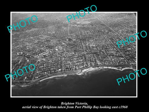 OLD LARGE HISTORIC PHOTO OF BRIGHTON VICTORIA, AERIAL VIEW LOOKING EAST c1960