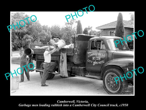 OLD LARGE HISTORIC PHOTO OF CAMBERWELL VICTORIA, THE COUNCIL RUBBISH TRUCK c1950