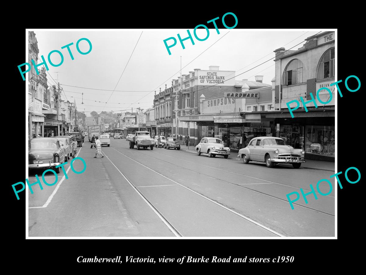 OLD LARGE HISTORIC PHOTO OF CAMBERWELL VICTORIA VIEW OF BURKE RD & STORES 1950 1