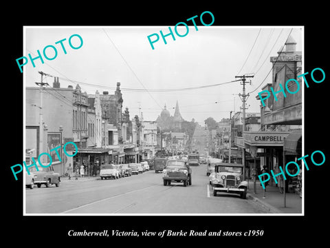 OLD LARGE HISTORIC PHOTO OF CAMBERWELL VICTORIA VIEW OF BURKE RD & STORES 1950 2