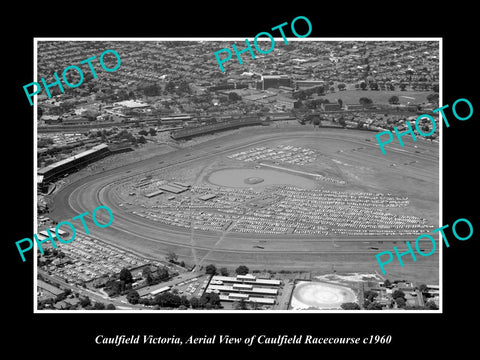 OLD LARGE HISTORIC PHOTO OF CAULFIELD VICTORIA, AERIAL VIEW OF RACE TRACK c1960