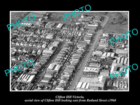 OLD LARGE HISTORIC PHOTO OF CLIFTON HILL VICTORIA, AERIAL VIEW LOOKING EAST 1960