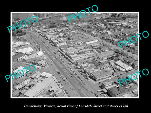 OLD LARGE HISTORIC PHOTO OF DANDENONG VICTORIA, AERIAL VIEW OF LONSDALE St c1960