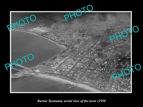 OLD LARGE HISTORIC PHOTO BURNIE TASMANIA, AERIAL OF THE TOWNSHIP c1950