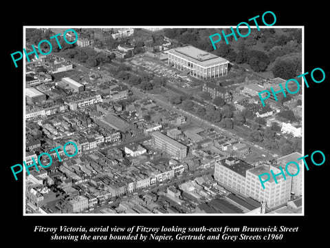 OLD LARGE HISTORIC PHOTO OF FITZROY VICTORIA, AERIAL VIEW OF BRUNSWICK St c1960