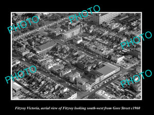 OLD LARGE HISTORIC PHOTO OF FITZROY VICTORIA, AERIAL VIEW OF GORE St c1960